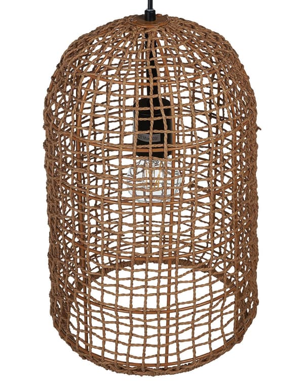 Pendellampe brun naturlig papirsnor åpen struktur skjerm justerbar ledning boho belysning