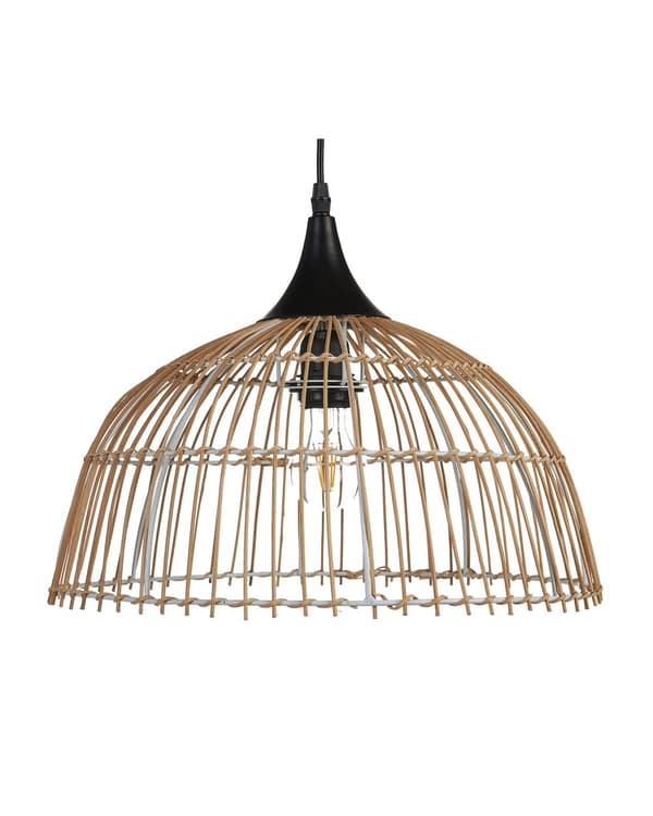 Pendellampe natur beige rotting åpen lampeskjerm svart ledning boho belysning hengende lys