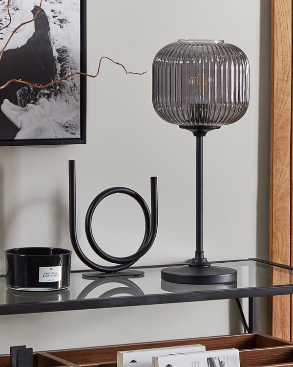Bordlampe Svart Grå glassjern 50 cm Globeskjerm Nattbord Lys Soverom Stue Retro Klassisk