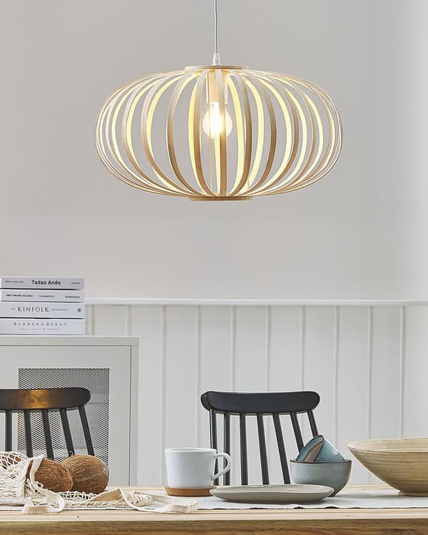 Pendellampe Lampe Lampe i Tre Bambus Oval Skjerm Hengende Taklampe