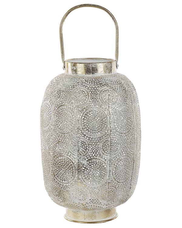 Lanterne Gull Metall 40 cm Med lysholder i glass Gjennombrutt design Orientalsk Boho