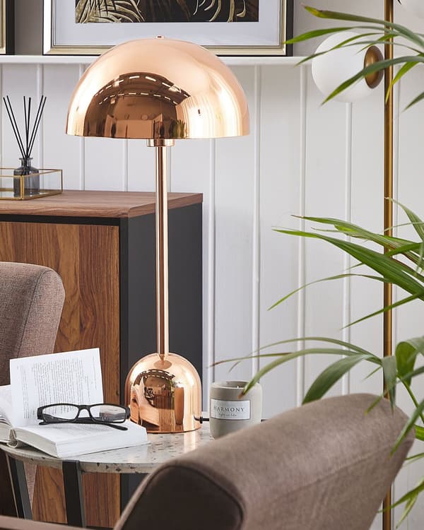 Bordlampe Kobber Metall Glanset Kobber Rund Skjerm Nattlampe Skrivebordslampe Skrivebordslampe