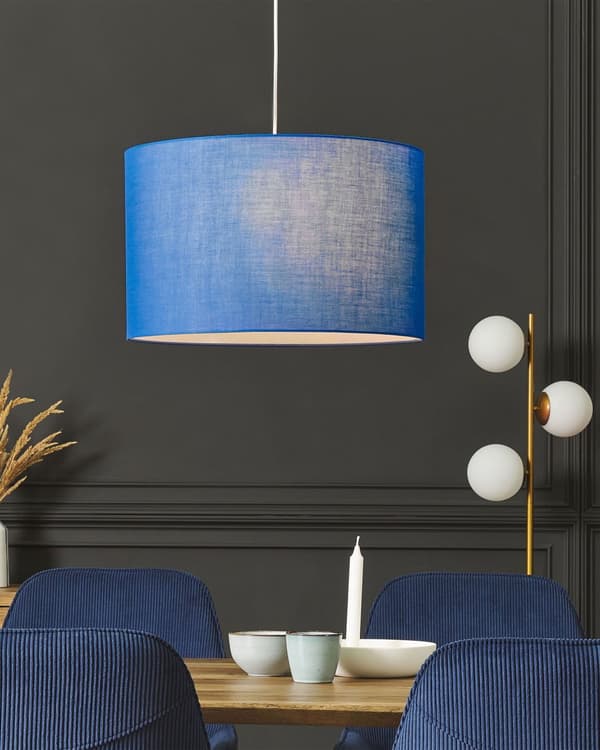 Pendellampe Blå Stoff ø 45 cm 1 lys Trommeformet lampeskjerm Taklampe Moderne Dekorativ Stue Spisestue
