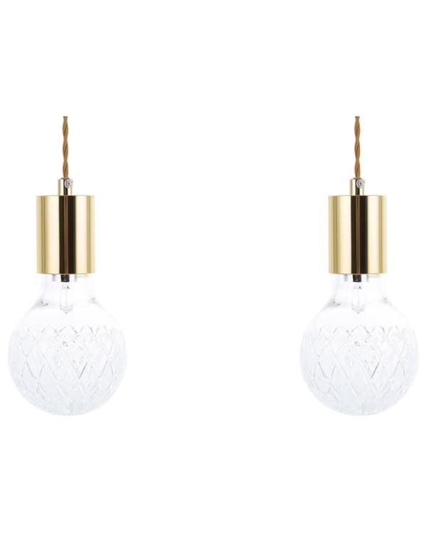 Sett med 2 Pendellamper Gull Glass Med lyspære Minimalistisk Industriell Belysning Dekorativ