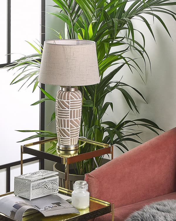 Bordlampe Beige Hvit Keramikk 48 cm Mønster Striper Klassisk skjerm Tradisjonell stil Belysning