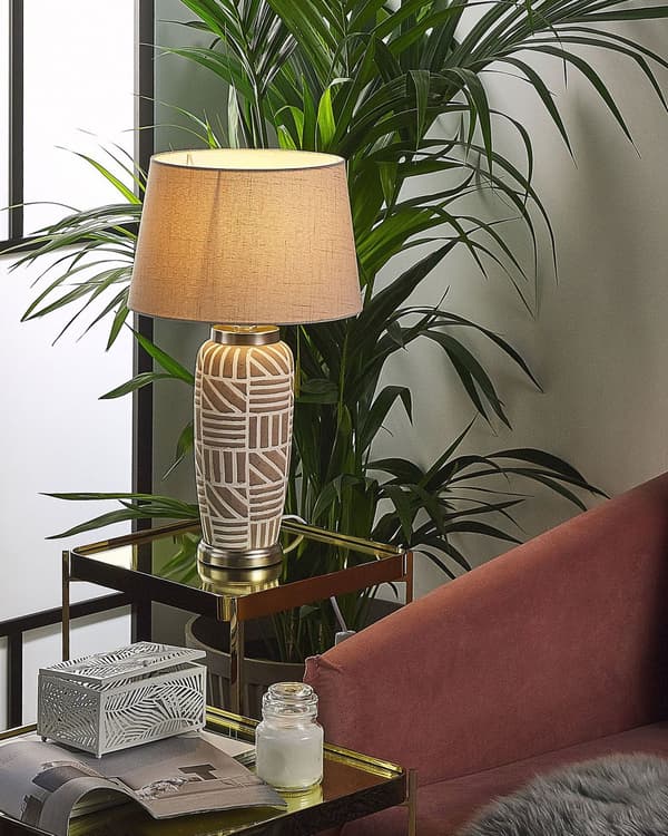 Bordlampe Beige Hvit Keramikk 48 cm Mønster Striper Klassisk skjerm Tradisjonell stil Belysning
