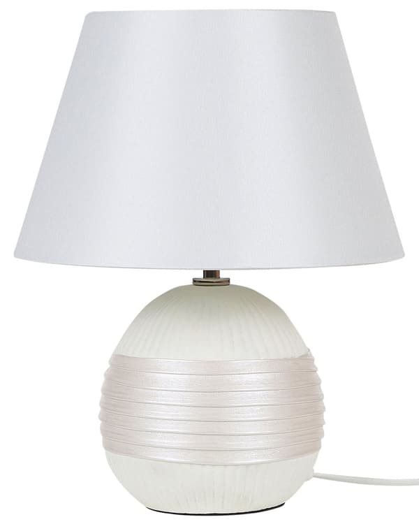 Bordlampe Off-White keramikksokkel Kunstsilkeskjerm Kegleformet nattbordslampe kremfarget