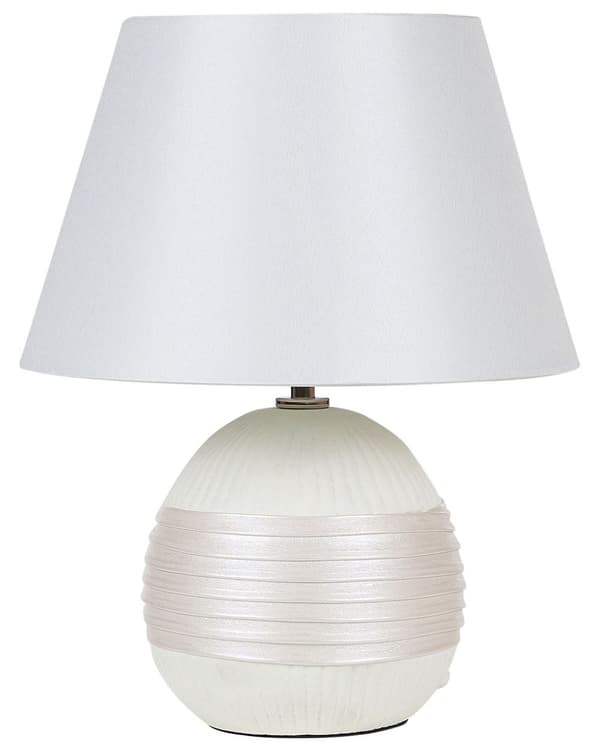 Bordlampe Off-White keramikksokkel Kunstsilkeskjerm Kegleformet nattbordslampe kremfarget