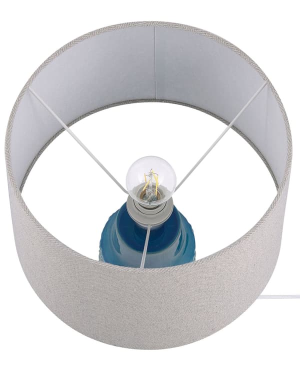 Nattbordslampe i Sjøblå og Grå Keramikk 55 cm med Bladmønster Tradisjonell