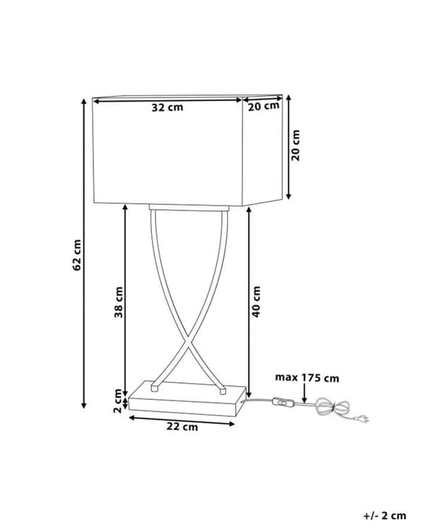 Bordlampe Sølv Metall Hvit Rektangulær Skjerm 62 cm Moderne Stue