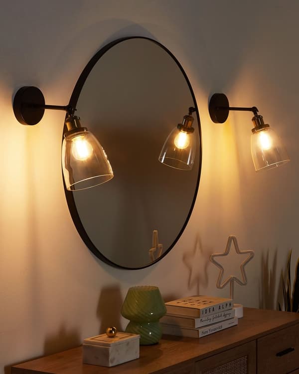 Vegglampe Svart Glass Metall Justerbar Industriell