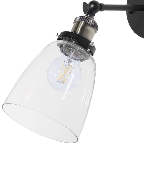 Vegglampe Svart Glass Metall Justerbar Industriell
