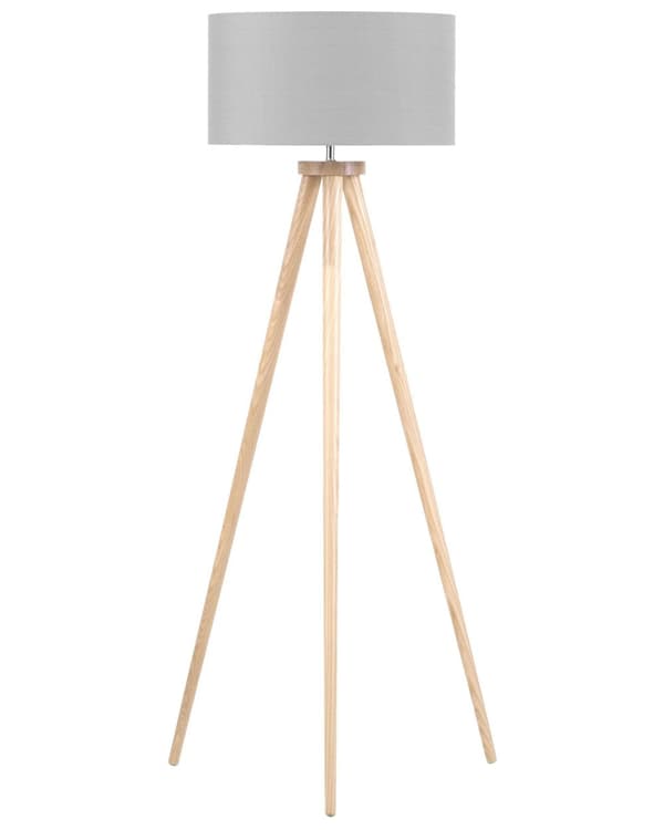 Gulvlampe Grå polybomull 142H cm Eik Lyst tre Stativben Trommeskjerm Moderne