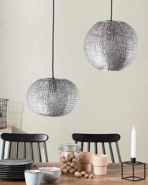 Pendant Lamp Silver Metal Globe Light Sparkle Scales