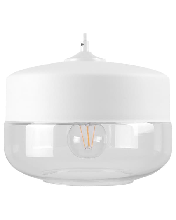 Pendellampe hvit, transparent glasskjerm Geometrisk, rund og moderne design