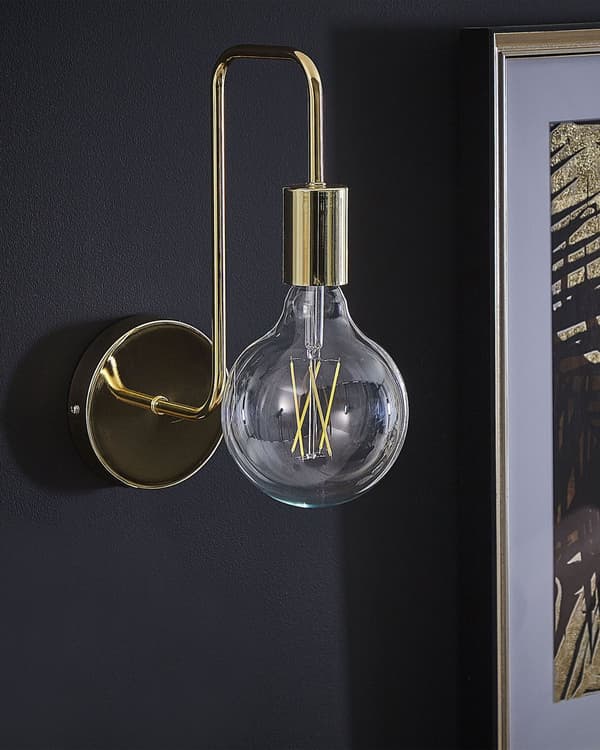 Vegglampe Gull Metall Blank finish Eksponert lyspære Glam Moderne