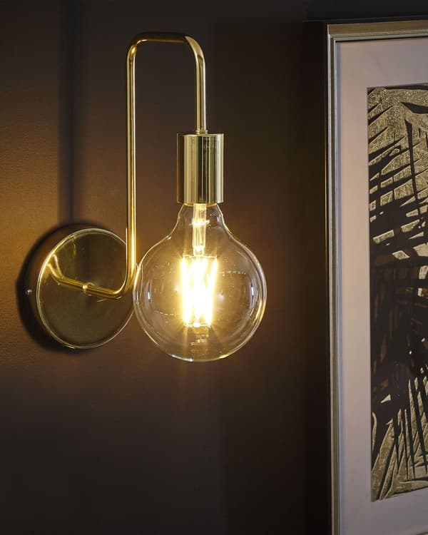 Vegglampe Gull Metall Blank finish Eksponert lyspære Glam Moderne