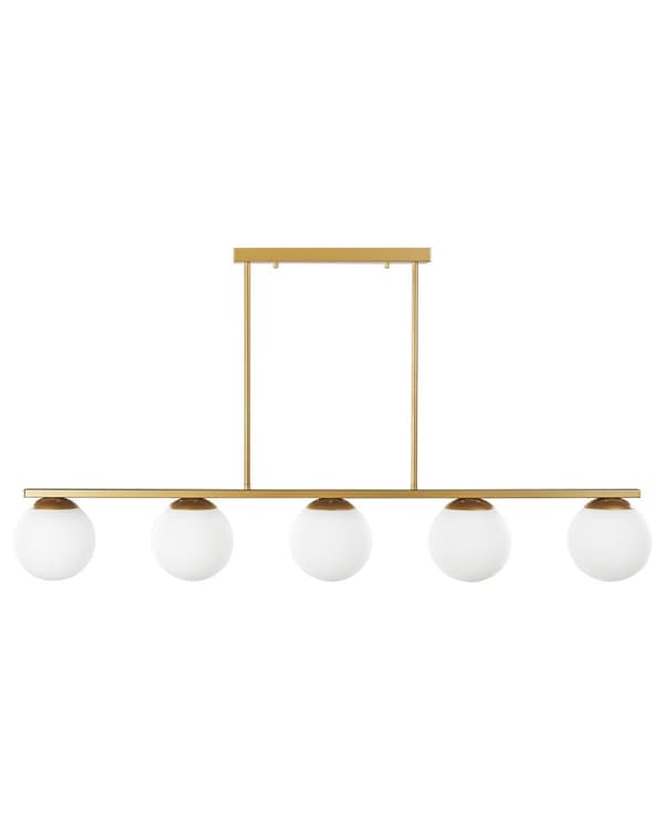 Hengelampe Gull Metall 62 cm 5-Lys Hvitt Glass Glamour Design Kjøkken Spisestue