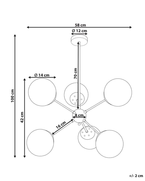 Pendellampe Svart Metall 100 cm med 6 Lyspærer Hvite Glass Globeskjermer