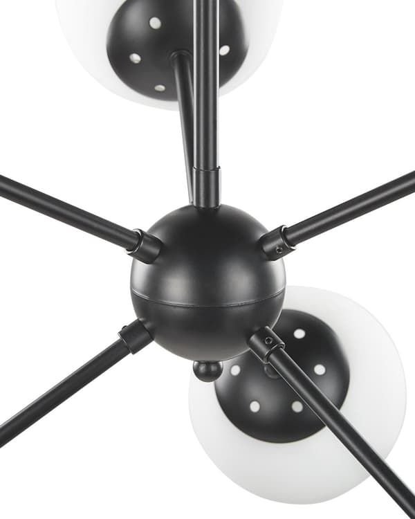 Pendellampe Svart Metall 100 cm med 6 Lyspærer Hvite Glass Globeskjermer