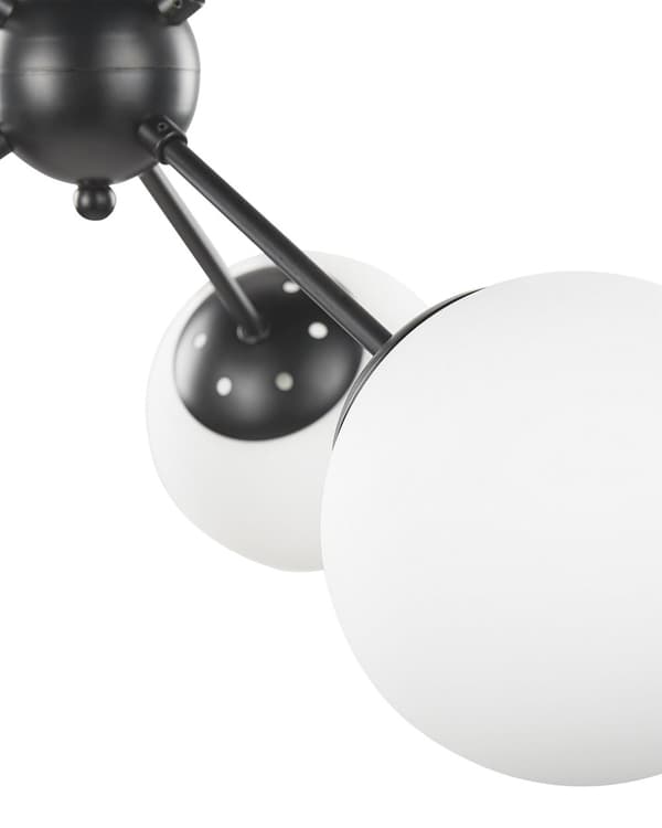Pendellampe Svart Metall 100 cm med 6 Lyspærer Hvite Glass Globeskjermer