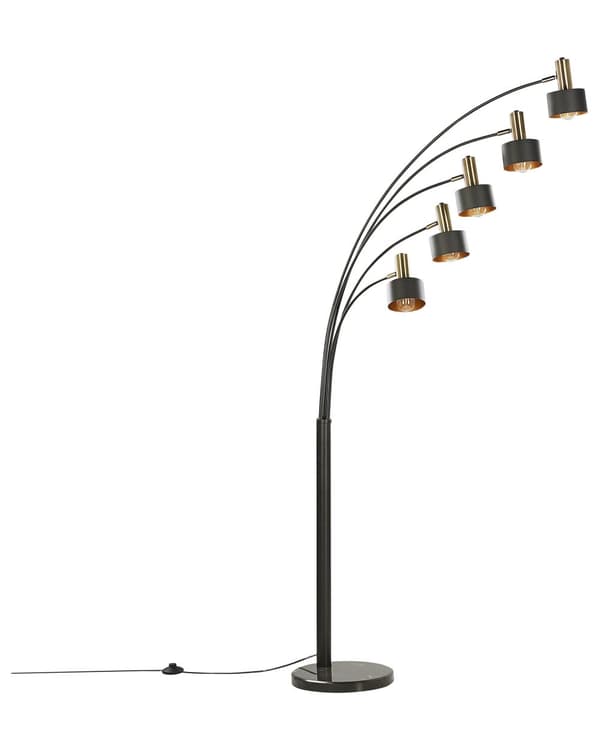 Gulvlampe Svart Metall 210 cm 5 Lys Justerbare Skjermer Lang Ledning med bryter Lampe Moderne Design