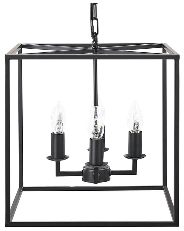 Pendel Svart Metall 115 cm Kube Bur Ramme 4 Lys Tak Moderne Design Belysning Taklampe