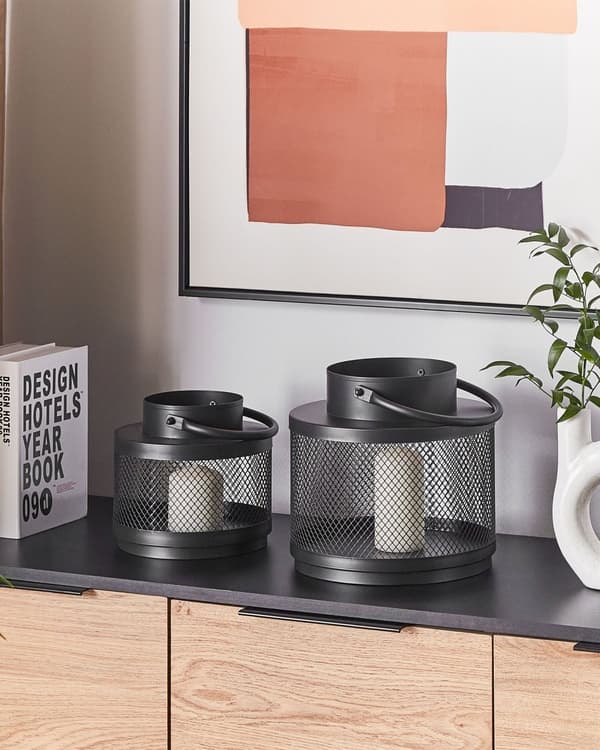 Lykt Svart Jern 19 cm Søyle Lysestake Håndtak Minimalistisk Industriell Dekorasjon