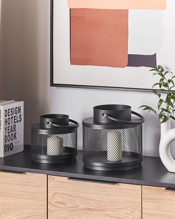 Lykt Svart Jern 24 cm Søyle Lysestake Håndtak Minimalistisk Industriell Dekorasjon