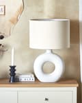 Miniatyrbillede 5 af 11: Bordlampe Hvid Beige Keramik med Hør Bomuld ø 38 x 58 cm Dekorativ Sengelampe Hul Base Cylinderformet Lampeskærm Design til Stue Soveværelse