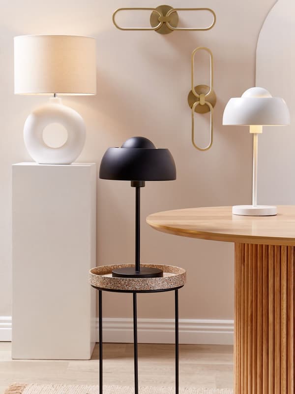 Bordlampe Hvid Beige Keramik med Hør Bomuld ø 38 x 58 cm Dekorativ Sengelampe Hul Base Cylinderformet Lampeskærm Design til Stue Soveværelse