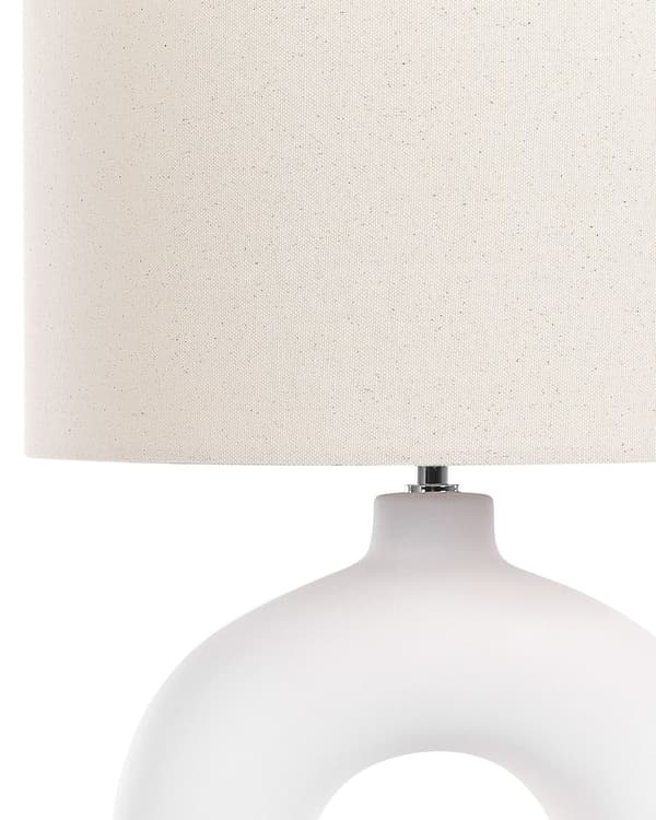 Bordlampe Hvid Beige Keramik med Hør Bomuld ø 38 x 58 cm Dekorativ Sengelampe Hul Base Cylinderformet Lampeskærm Design til Stue Soveværelse