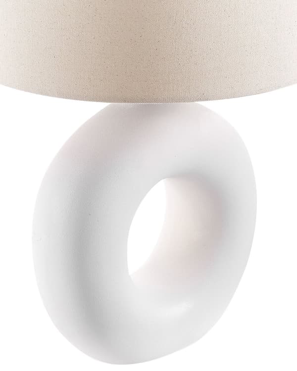 Bordlampe Hvid Beige Keramik med Hør Bomuld ø 38 x 58 cm Dekorativ Sengelampe Hul Base Cylinderformet Lampeskærm Design til Stue Soveværelse