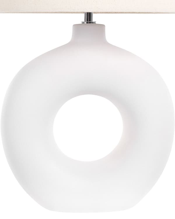 Bordlampe Hvid Beige Keramik med Hør Bomuld ø 38 x 58 cm Dekorativ Sengelampe Hul Base Cylinderformet Lampeskærm Design til Stue Soveværelse