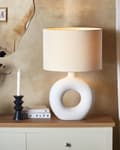 Miniatyrbillede 2 af 11: Bordlampe Hvid Beige Keramik med Hør Bomuld ø 38 x 58 cm Dekorativ Sengelampe Hul Base Cylinderformet Lampeskærm Design til Stue Soveværelse