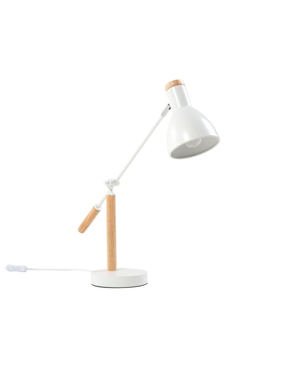 Bordlampe Hvit Metall 50H cm Lys Tre Kranarm Justerbar Skjerm Moderne