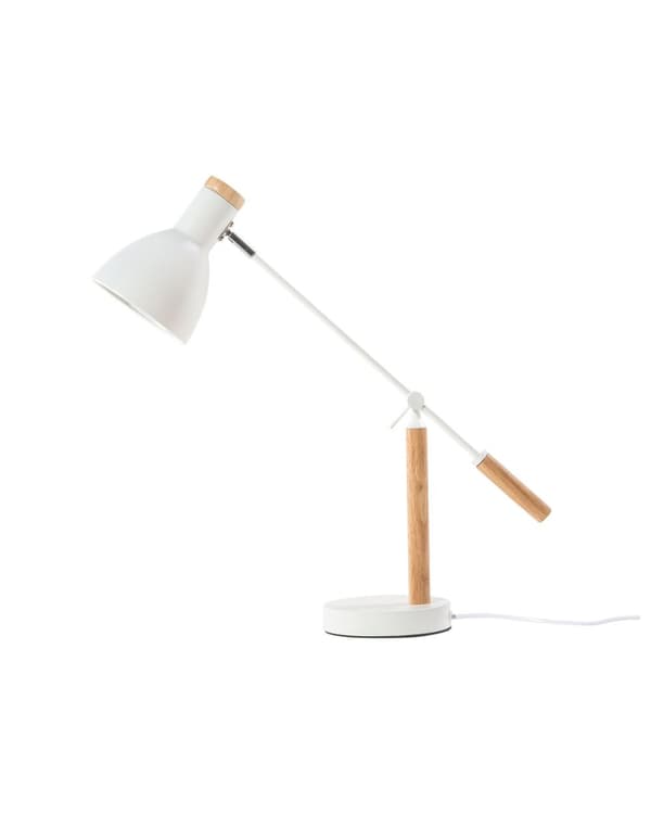 Bordlampe Hvit Metall 50H cm Lys Tre Kranarm Justerbar Skjerm Moderne