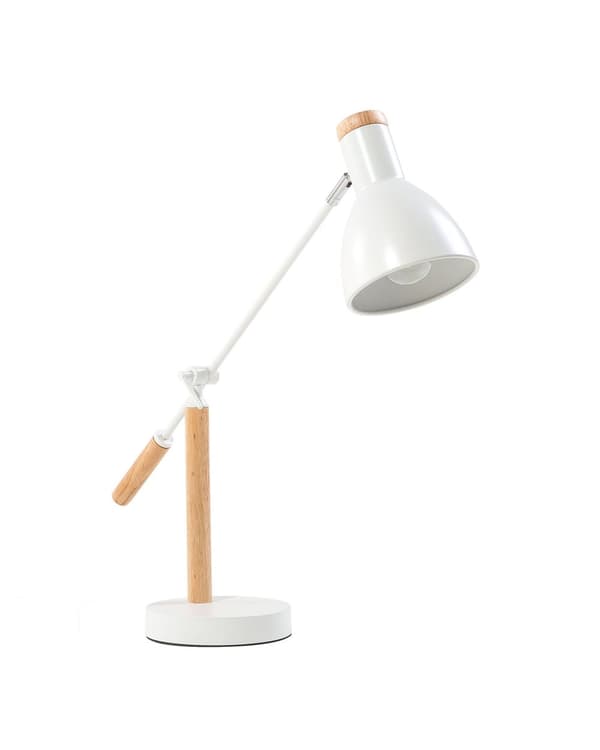 Bordlampe Hvit Metall 50H cm Lys Tre Kranarm Justerbar Skjerm Moderne