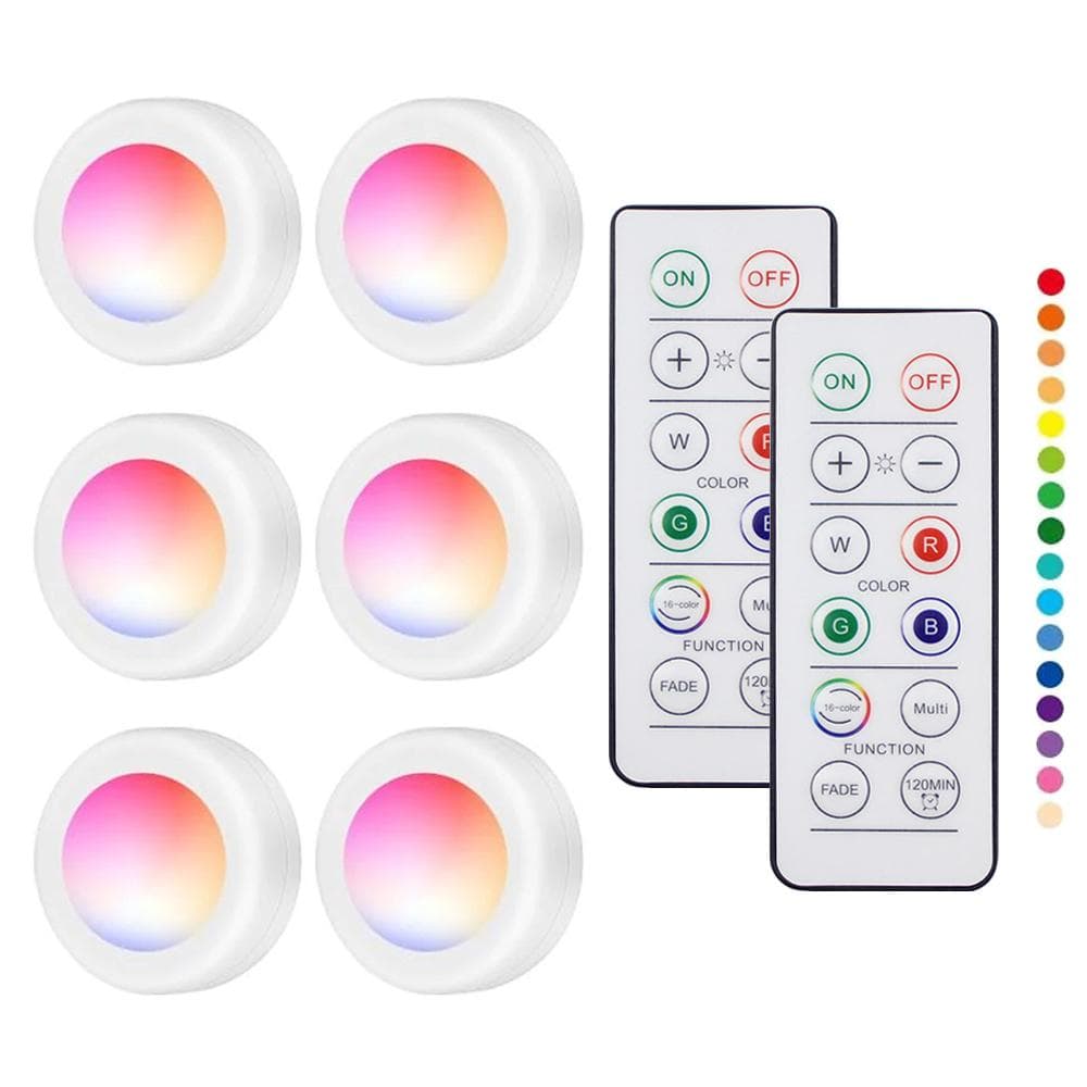 Trådlösa RGB LED-lampor med fjärrkontroll 6-Pack