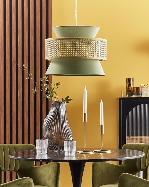 Pendel lampe rattan naturlig grøn polyester skærm boho stil