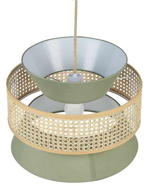 Pendel lampe rattan naturlig grøn polyester skærm boho stil