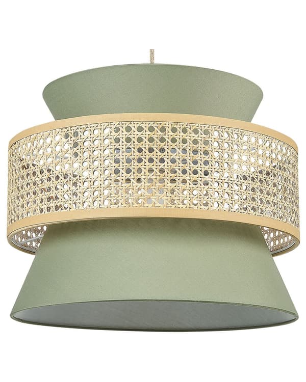 Pendel lampe rattan naturlig grøn polyester skærm boho stil