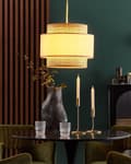 Miniatyrbillede 4 af 8: Pendant Lampe Natural Pink Rattan Polyester Skræm Boho Stil Hængelampe