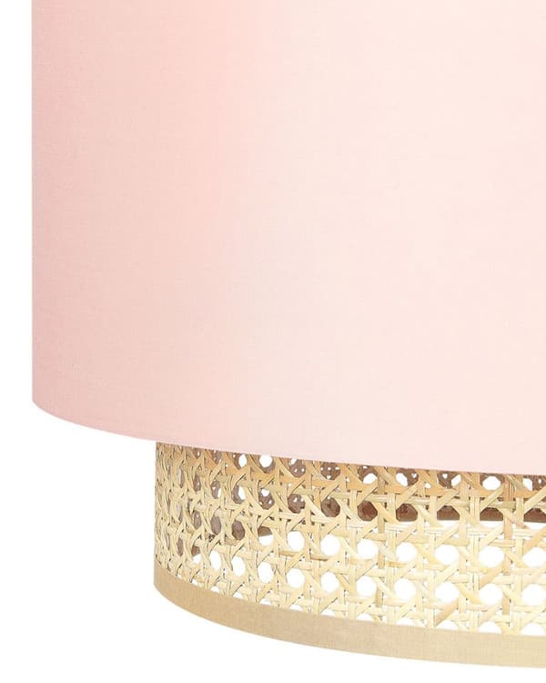 Pendant Lampe Natural Pink Rattan Polyester Skræm Boho Stil Hængelampe