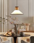 Miniatyrbillede 4 af 9: Pendel Naturlig Hvid Sort Rattan Polyester Skærm Boho Belysning