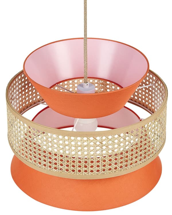 Pendellampe Korallrød Rotting Polyester Boho Belysning Taklampe Dekorativ Stue Spisestue