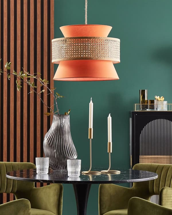 Pendellampe Korallrød Rotting Polyester Boho Belysning Taklampe Dekorativ Stue Spisestue