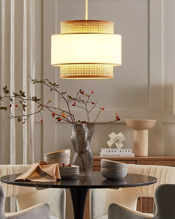 Pendellampe Beige Rotting Polyester Boho Belysning Taklampe Dekorativ Stue Spisestue