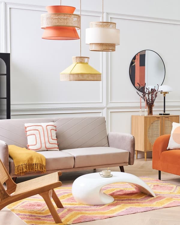Pendellampe Beige Rotting Polyester Boho Belysning Taklampe Dekorativ Stue Spisestue