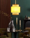 Miniatyrbillede 4 af 8: Pendel Naturlig Gul Rattan Stof Shade Boho Stil